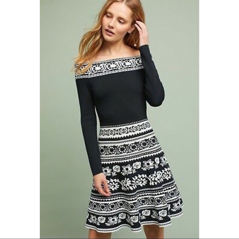Eliza J Pattern Off the Shoulder A-Line Knit Dress